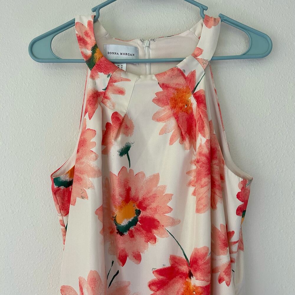 Donna Morgan Floral high neck halter colorful wedding guest mini party dress 10 - Picture 3 of 10